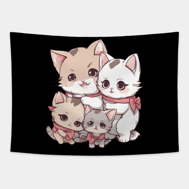 Kawaii Cat Family Tapestry by animegirlnft