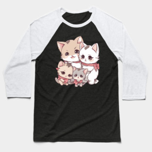 Kawaii Cat Family Baseball T-Shirt