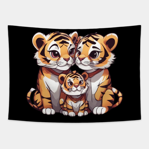 Cute Tiger Family Tapestry by animegirlnft