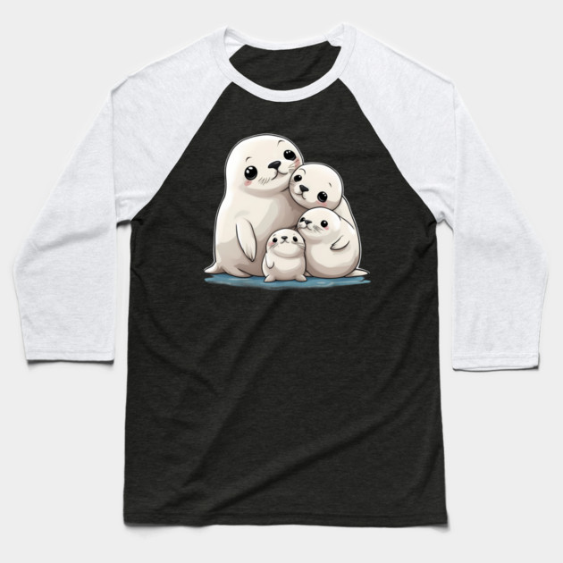 Arctic Seal Family Baseball T-Shirt by animegirlnft