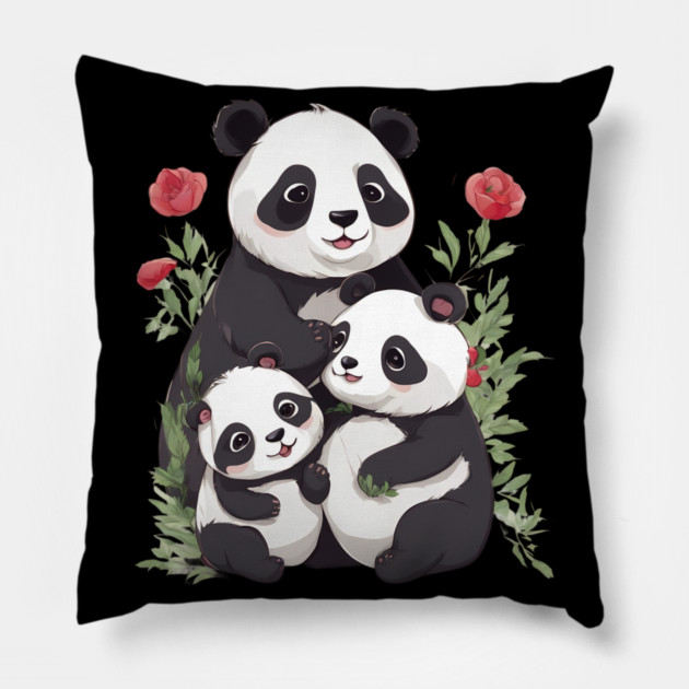 Panda Mum & Cubs Pillow by animegirlnft