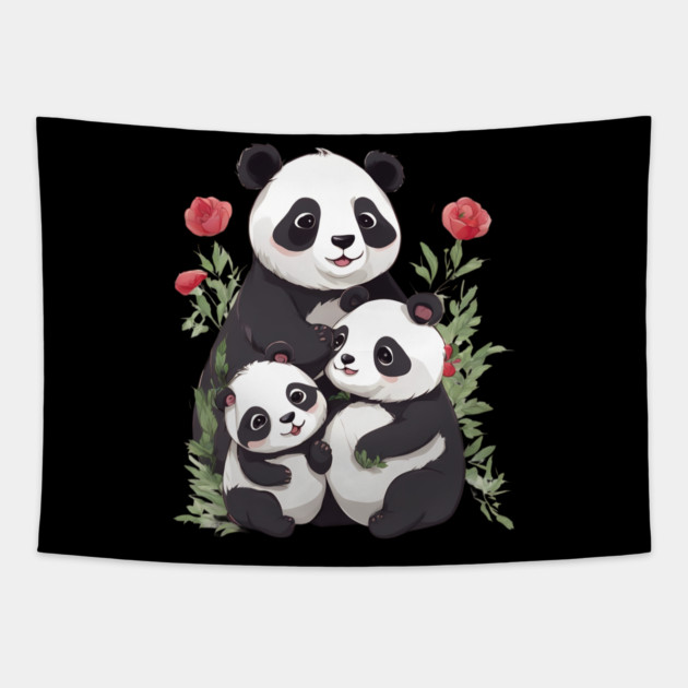 Panda Mum & Cubs Tapestry by animegirlnft