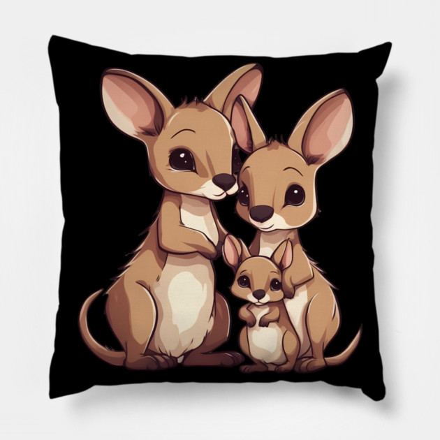Kangaroo Mum Dad & Cub Pillow by animegirlnft