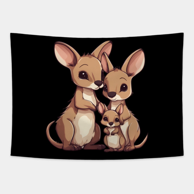 Kangaroo Mum Dad & Cub Tapestry by animegirlnft