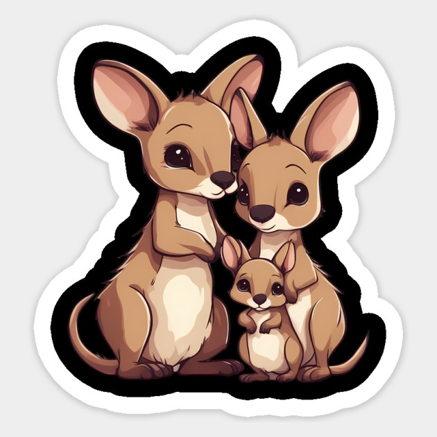 Kangaroo Mum Dad & Cub Sticker by animegirlnft