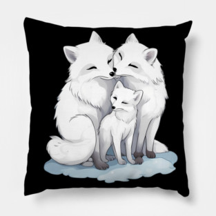 Cute Arctic Fox Family Pillow