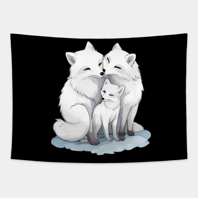 Cute Arctic Fox Family Tapestry by animegirlnft