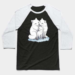 Cute Arctic Fox Family Baseball T-Shirt