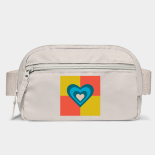 LOVE HEARTS CHECKERBOARD Retro Alt Valentines in Teal Blue Cream on Orange Yellow Geometric Grid - UnBlink Studio by Jackie Tahara Bag