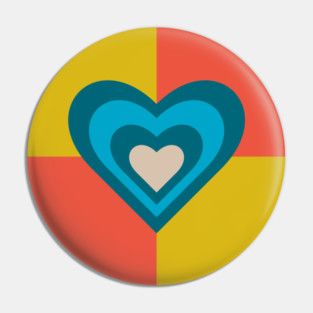 LOVE HEARTS CHECKERBOARD Retro Alt Valentines in Teal Blue Cream on Orange Yellow Geometric Grid - UnBlink Studio by Jackie Tahara Pin