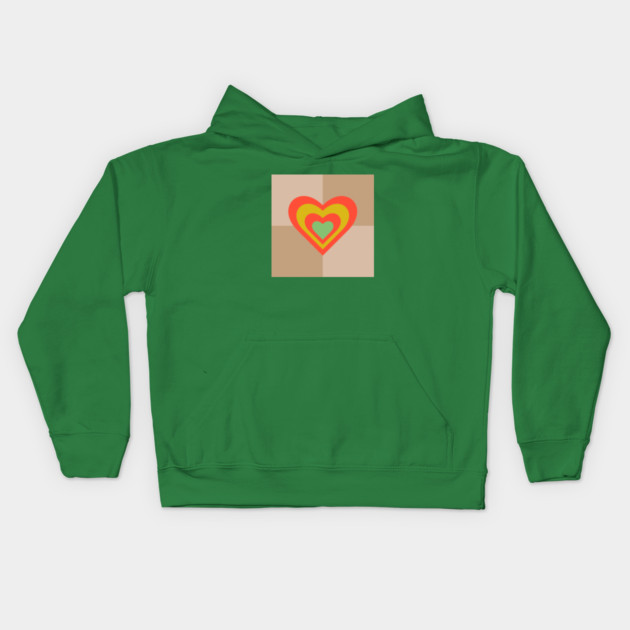 LOVE HEARTS CHECKERBOARD Retro Alt Valentines in Coral Yellow Green on Cream Beige Geometric Grid - UnBlink Studio by Jackie Tahara Kids Hoodie by UnBlink Studio by Jackie Tahara
