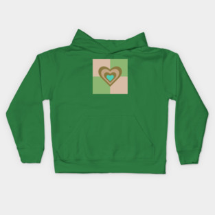 LOVE HEARTS CHECKERBOARD Retro Alt Valentines in Olive Sand Turquoise on Cream Green Geometric Grid - UnBlink Studio by Jackie Tahara Kids Hoodie