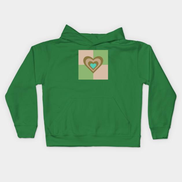 LOVE HEARTS CHECKERBOARD Retro Alt Valentines in Olive Sand Turquoise on Cream Green Geometric Grid - UnBlink Studio by Jackie Tahara Kids Hoodie by UnBlink Studio by Jackie Tahara