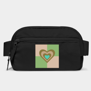 LOVE HEARTS CHECKERBOARD Retro Alt Valentines in Olive Sand Turquoise on Cream Green Geometric Grid - UnBlink Studio by Jackie Tahara Bag