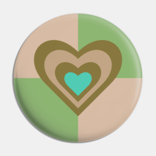 LOVE HEARTS CHECKERBOARD Retro Alt Valentines in Olive Sand Turquoise on Cream Green Geometric Grid - UnBlink Studio by Jackie Tahara Pin