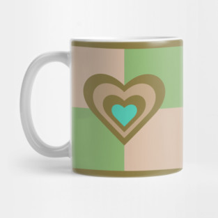LOVE HEARTS CHECKERBOARD Retro Alt Valentines in Olive Sand Turquoise on Cream Green Geometric Grid - UnBlink Studio by Jackie Tahara Mug