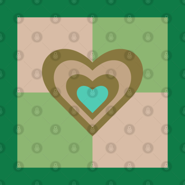 LOVE HEARTS CHECKERBOARD Retro Alt Valentines in Olive Sand Turquoise on Cream Green Geometric Grid - UnBlink Studio by Jackie Tahara by UnBlink Studio by Jackie Tahara