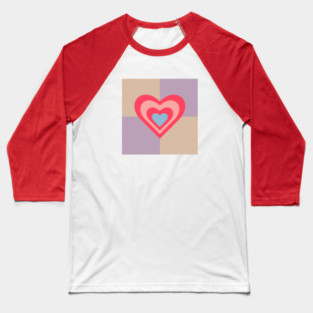 LOVE HEARTS CHECKERBOARD Retro Valentines in Red Pink Blue on Beige Lavender Purple Geometric Grid - UnBlink Studio by Jackie Tahara Baseball T-Shirt