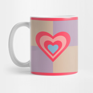 LOVE HEARTS CHECKERBOARD Retro Valentines in Red Pink Blue on Beige Lavender Purple Geometric Grid - UnBlink Studio by Jackie Tahara Mug