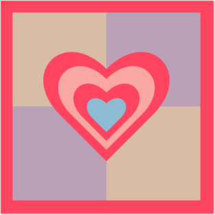 LOVE HEARTS CHECKERBOARD Retro Valentines in Red Pink Blue on Beige Lavender Purple Geometric Grid - UnBlink Studio by Jackie Tahara Posters and Art