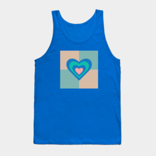LOVE HEARTS CHECKERBOARD Retro Alt Valentines in Royal Blue Turquoise Pink on Beige Aqua Geometric Grid - UnBlink Studio by Jackie Tahara Tank Top