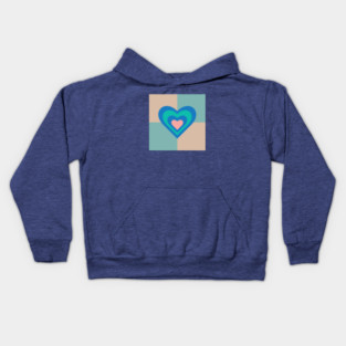 LOVE HEARTS CHECKERBOARD Retro Alt Valentines in Royal Blue Turquoise Pink on Beige Aqua Geometric Grid - UnBlink Studio by Jackie Tahara Kids Hoodie