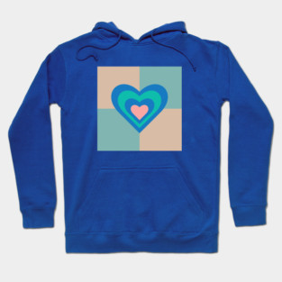 LOVE HEARTS CHECKERBOARD Retro Alt Valentines in Royal Blue Turquoise Pink on Beige Aqua Geometric Grid - UnBlink Studio by Jackie Tahara Hoodie