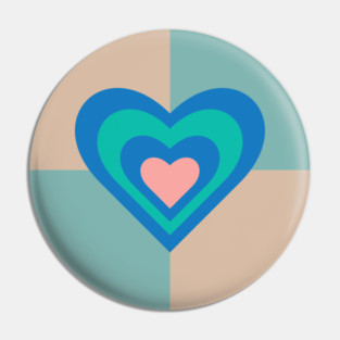 LOVE HEARTS CHECKERBOARD Retro Alt Valentines in Royal Blue Turquoise Pink on Beige Aqua Geometric Grid - UnBlink Studio by Jackie Tahara Pin
