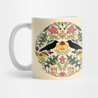 Summer’s End Black Crow And Wild Rose Folk Art Collage Mug