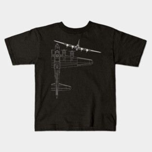 B-17 Flying Fortress WWII Bomber Airplane Line Art Design Kids T-Shirt