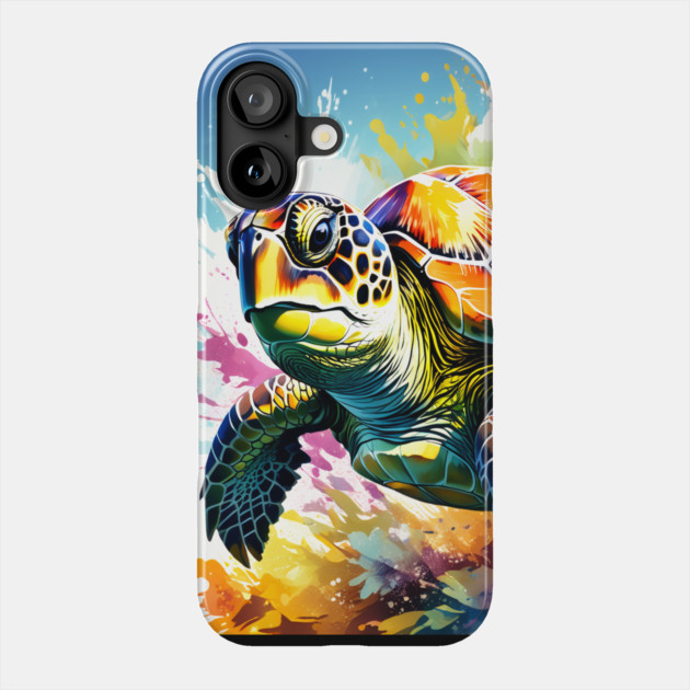 Sea Turtle Surrounded by Splashes of Watercolor Phone Case by BirdsnStuff