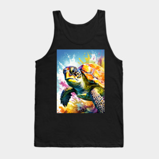 Sea Turtle Surrounded by Splashes of Watercolor Tank Top