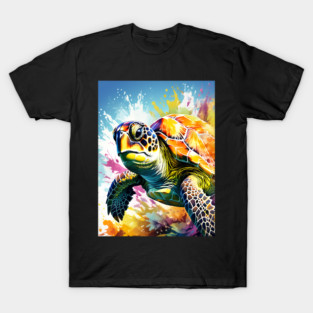 Sea Turtle Surrounded by Splashes of Watercolor T-Shirt