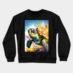 Sea Turtle Surrounded by Splashes of Watercolor Crewneck Sweatshirt