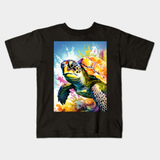 Sea Turtle Surrounded by Splashes of Watercolor Kids T-Shirt