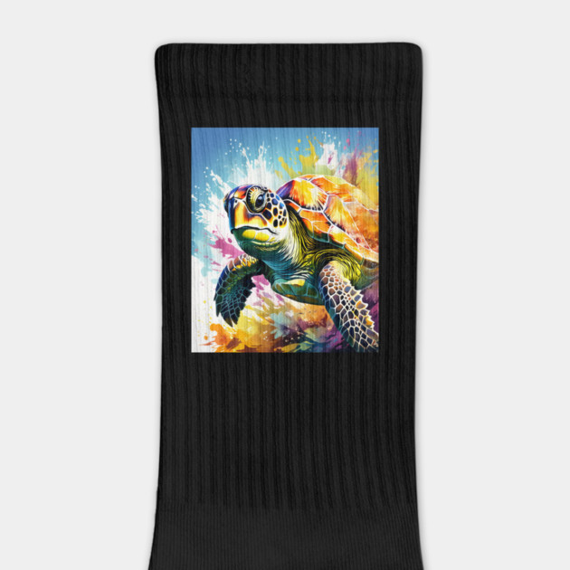 Sea Turtle Surrounded by Splashes of Watercolor by BirdsnStuff