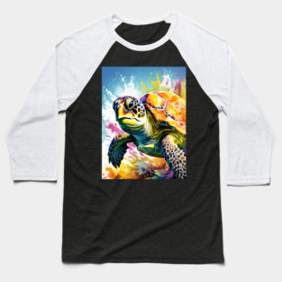Sea Turtle Surrounded by Splashes of Watercolor Baseball T-Shirt