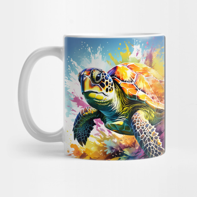 Sea Turtle Surrounded by Splashes of Watercolor by BirdsnStuff