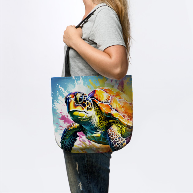 Sea Turtle Surrounded by Splashes of Watercolor by BirdsnStuff
