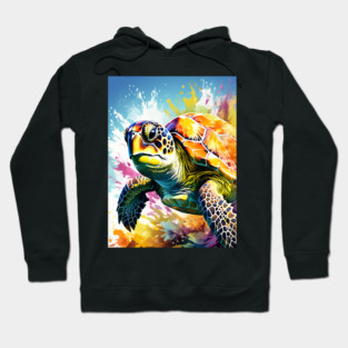 Sea Turtle Surrounded by Splashes of Watercolor Hoodie