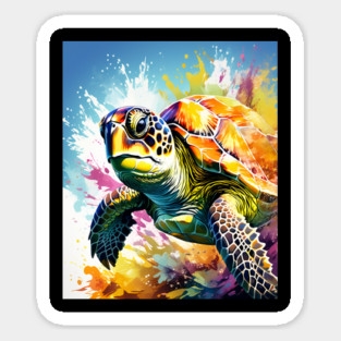 Sea Turtle Surrounded by Splashes of Watercolor Magnet