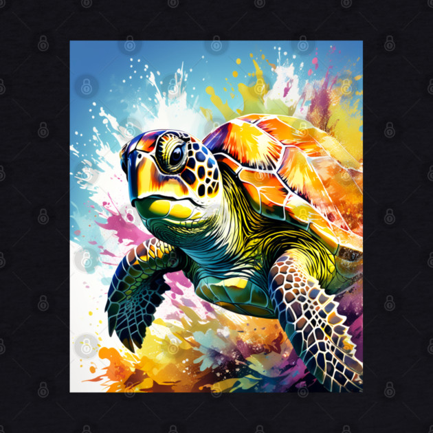 Sea Turtle Surrounded by Splashes of Watercolor by BirdsnStuff