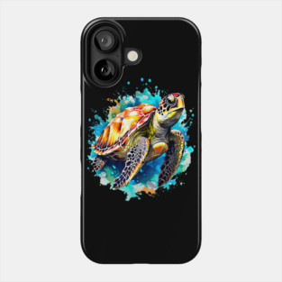 Sea Turtle Surrounded by Splashes of Watercolor Phone Case
