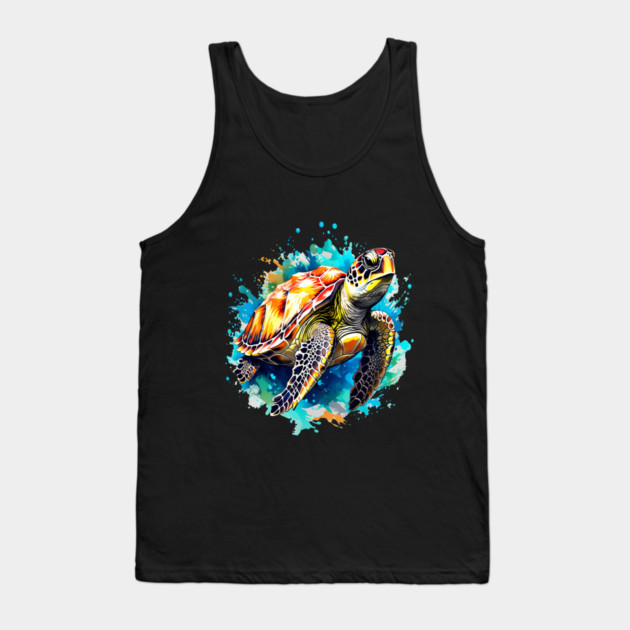 Sea Turtle Surrounded by Splashes of Watercolor Tank Top by BirdsnStuff