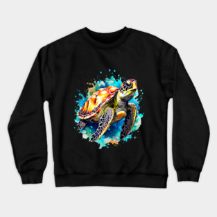 Sea Turtle Surrounded by Splashes of Watercolor Crewneck Sweatshirt