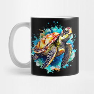 Sea Turtle Surrounded by Splashes of Watercolor Mug