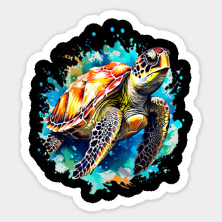 Sea Turtle Surrounded by Splashes of Watercolor Sticker