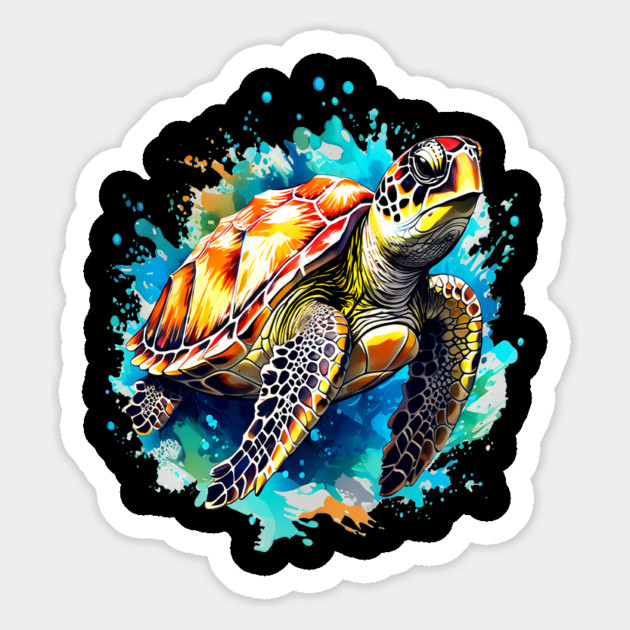 Sea Turtle Surrounded by Splashes of Watercolor Magnet by BirdsnStuff