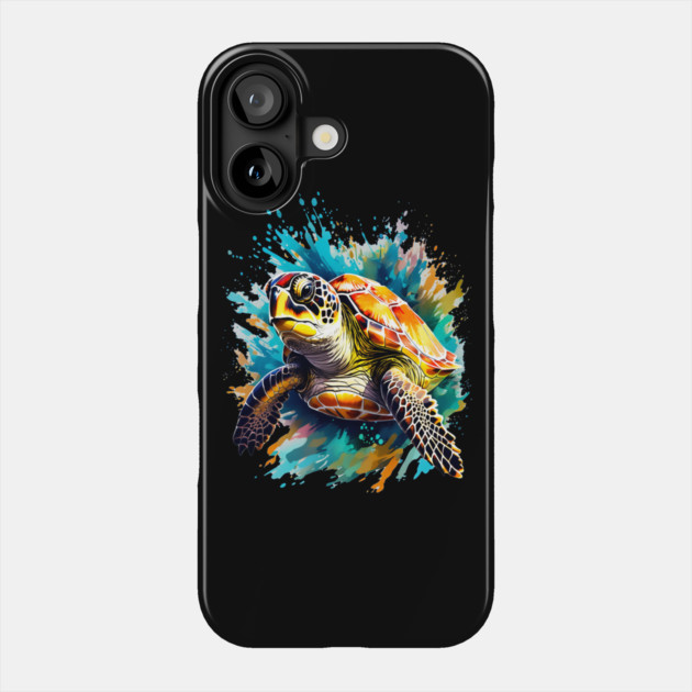 Sea Turtle Surrounded by Splashes of Watercolor Phone Case by BirdsnStuff
