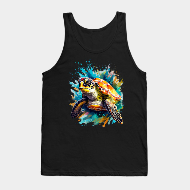 Sea Turtle Surrounded by Splashes of Watercolor Tank Top by BirdsnStuff